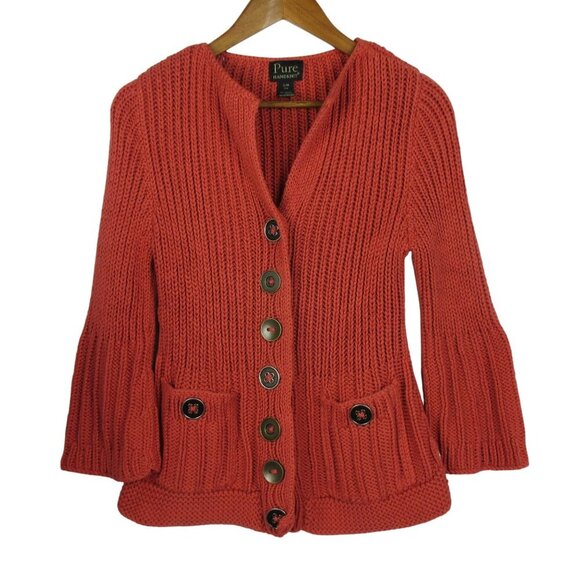 Pure Handknit Cardigan Sweater Size S / M Rich Chunky Knit - Picture 5 of 6